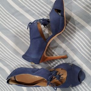 Blue suede high heels